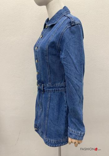 Abito in Cotone con colletto corto denim maniche lunghe con bottoni - ph 6