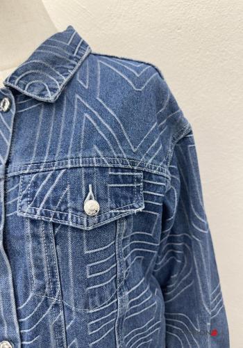 Abstract print denim with collar Cotton Jacket with buttons with pockets - ph 2