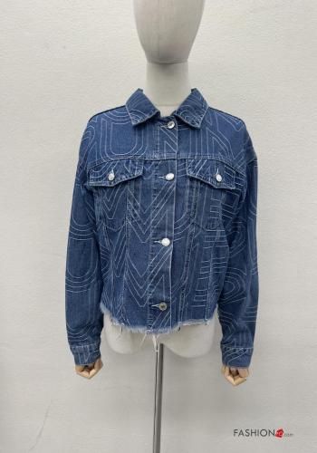 Abstract print denim with collar Cotton Jacket with buttons with pockets - ph 3