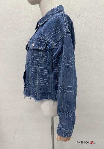 Abstract print denim with collar Cotton Jacket with buttons with pockets - ph 4