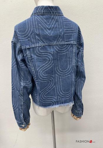 Abstract print denim with collar Cotton Jacket with buttons with pockets - ph 5