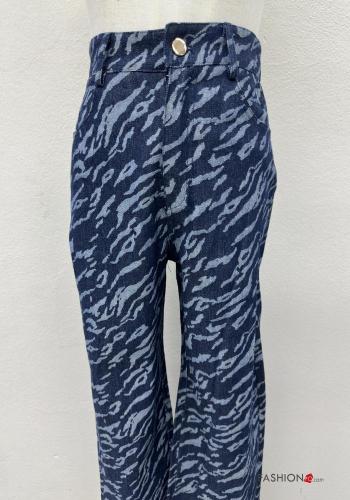 Tarnmuster Denim Jeans aus Baumwolle mit Knöpfen mit Reißverschluss mit Taschen - ph 2