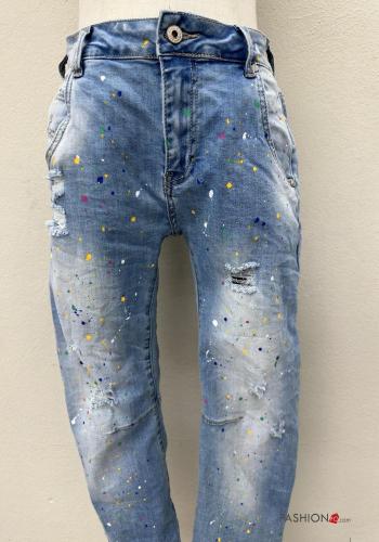 denim Cotton Jeans with buttons with zip with pockets - ph 2