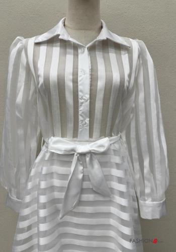 Striped long sleeve with collar chiffon Dress with buttons with fabric belt - ph 2