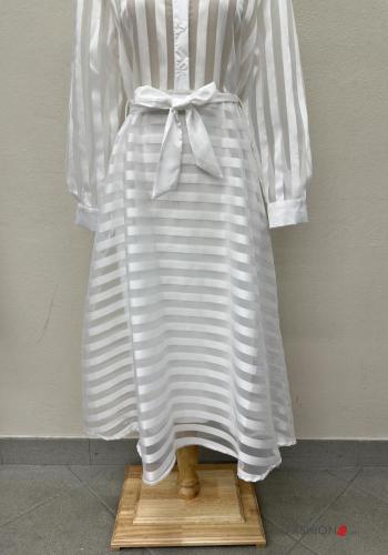 Striped long sleeve with collar chiffon Dress with buttons with fabric belt - ph 3