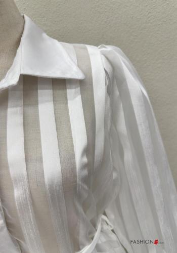 Striped long sleeve with collar chiffon Dress with buttons with fabric belt - ph 4