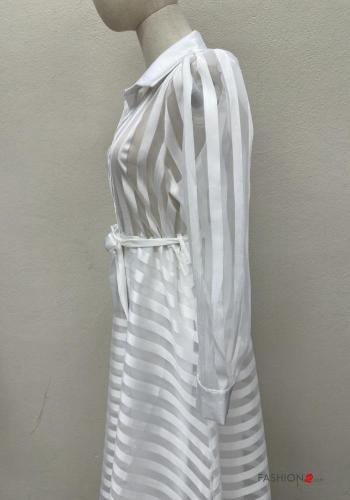 Striped long sleeve with collar chiffon Dress with buttons with fabric belt - ph 5