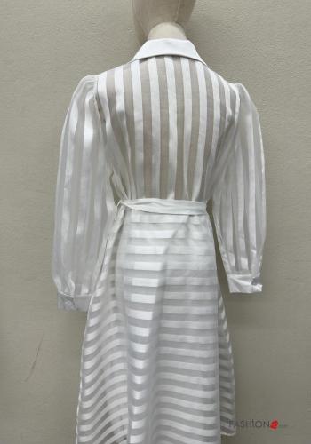 Striped long sleeve with collar chiffon Dress with buttons with fabric belt - ph 6