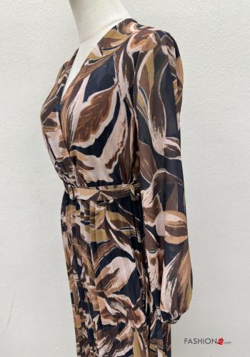 Abito maniche lunghe lungo Fantasia floreale con cintura scollo a V - ph 4
