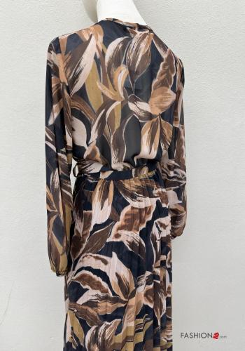 Abito maniche lunghe lungo Fantasia floreale con cintura scollo a V - ph 5