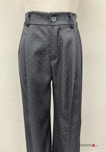 Polka-dot wide leg Trousers with buttons with zip with pockets - ph 2