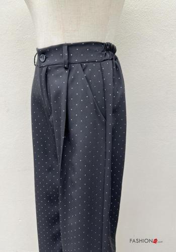 Polka-dot wide leg Trousers with buttons with zip with pockets - ph 3
