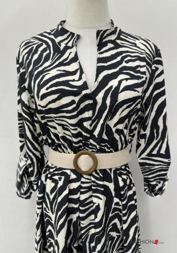 Tiermuster lange Kleid mit Gürtel - ph 2