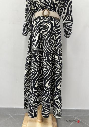 Tiermuster lange Kleid mit Gürtel - ph 3