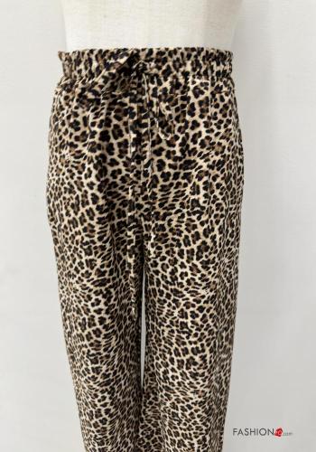 Tiermuster wide leg Hose mit Taschen mit gummizug - ph 2