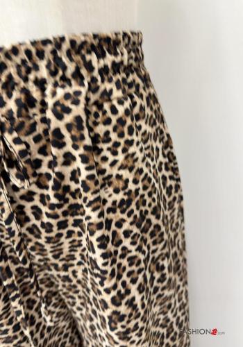 Tiermuster wide leg Hose mit Taschen mit gummizug - ph 3
