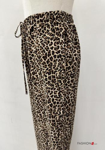 Tiermuster wide leg Hose mit Taschen mit gummizug - ph 4