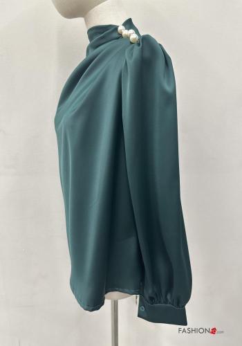 Blouse satin manches longues à col roulé avec des perles à boutons - ph 3
