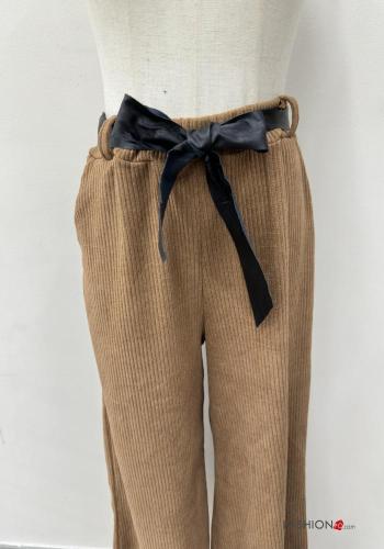 Gerippte wide leg Hose mit Gürtel mit gummizug mit Taschen - ph 2