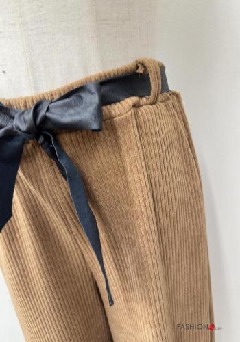 Gerippte wide leg Hose mit Gürtel mit gummizug mit Taschen - ph 3