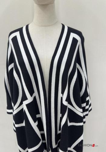 Geometric pattern Cape with fringe 3/4 sleeve - ph 2