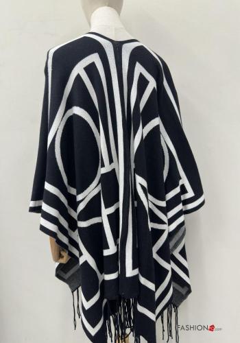 Geometric pattern Cape with fringe 3/4 sleeve - ph 4