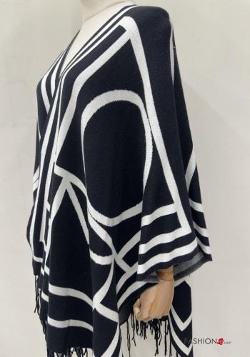Geometric pattern Cape with fringe 3/4 sleeve - ph 6