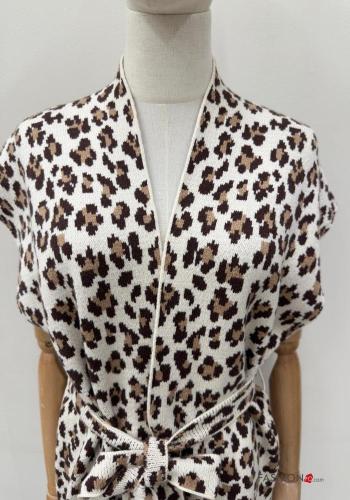 Gilet manches courtes Imprimé animalier avec ceinture en tissu - ph 2