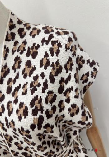 Gilet manches courtes Imprimé animalier avec ceinture en tissu - ph 3