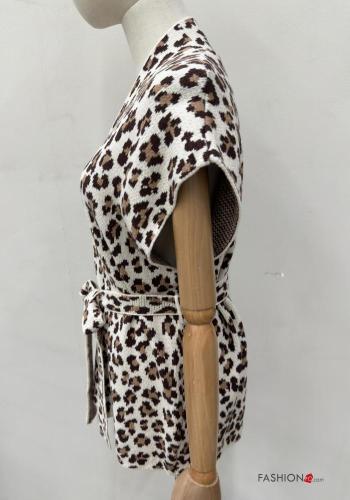 Gilet manches courtes Imprimé animalier avec ceinture en tissu - ph 4