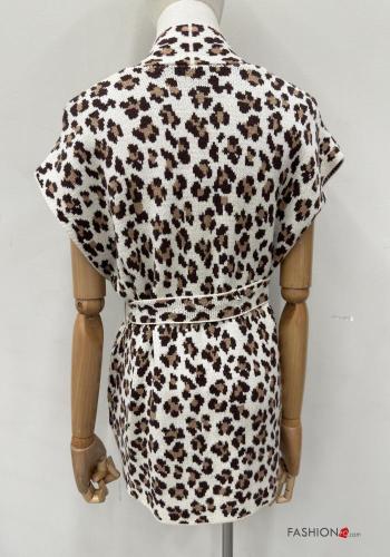 Gilet manches courtes Imprimé animalier avec ceinture en tissu - ph 5