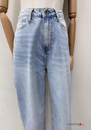 Jeans en Coton à boutons avec fermeture éclair avec poches - ph 2