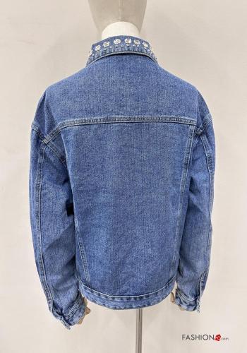 Giacca in Cotone con colletto denim maniche lunghe con bottoni con strass - ph 4