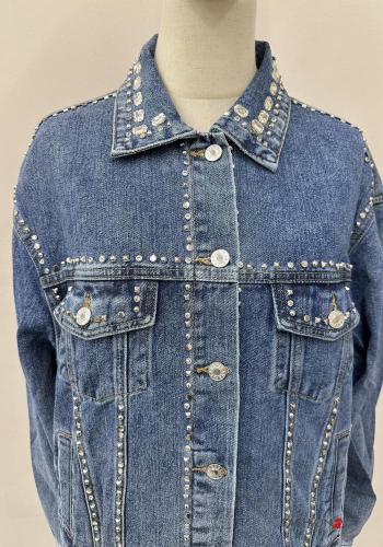 Giacca in Cotone con colletto denim maniche lunghe con bottoni con strass - ph 5
