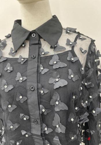 Tiere Muster chiffon mit kragen Hemd mit Strasssteinen - ph 2