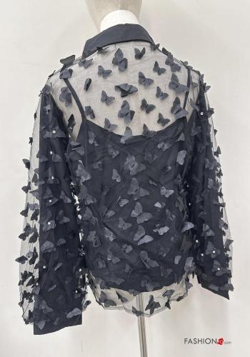 Tiere Muster chiffon mit kragen Hemd mit Strasssteinen - ph 3