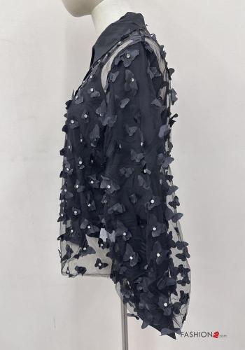 Tiere Muster chiffon mit kragen Hemd mit Strasssteinen - ph 5