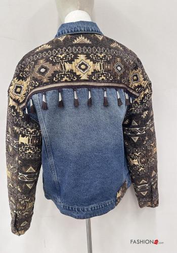 Veste en Coton en denim à broderie avec poches à boutons à franges avec clous - ph 3