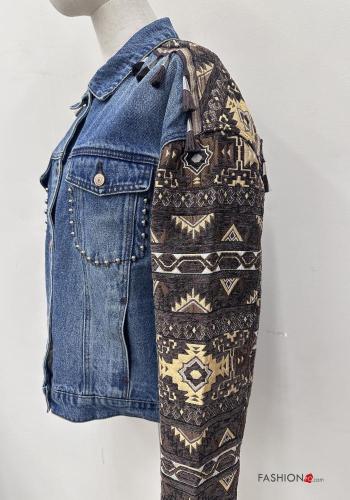 Veste en Coton en denim à broderie avec poches à boutons à franges avec clous - ph 4