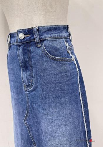 Gonna in Cotone denim lungo con spacco con zip con bottoni con tasche - ph 2