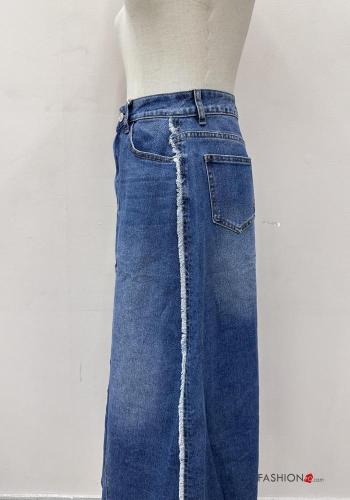 Gonna in Cotone denim lungo con spacco con zip con bottoni con tasche - ph 3