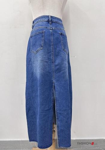 Gonna in Cotone denim lungo con spacco con zip con bottoni con tasche - ph 4