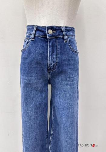 flared Cotton Jeans with buttons with zip with pockets - ph 2
