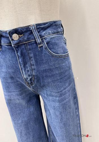 flared Cotton Jeans with buttons with zip with pockets - ph 3
