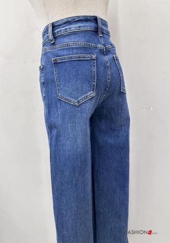 flared Cotton Jeans with buttons with zip with pockets - ph 5