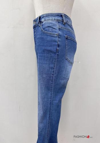 zerrissene destroyed Jeans aus Baumwolle mit Knöpfen mit Reißverschluss mit Taschen - ph 4