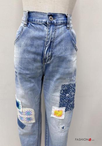 Jeans in Cotone vita alta con tasche con bottoni con zip - ph 2