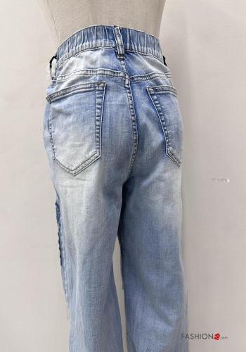 Jeans in Cotone vita alta con tasche con bottoni con zip - ph 5