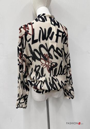 Chemise en Mélange de Laine manches longues Imprimé mixte à boutons - ph 4