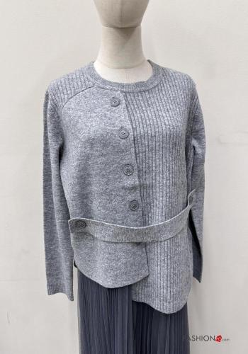 Robe en Mélange de Laine tulle manches longues plissé à boutons - ph 2